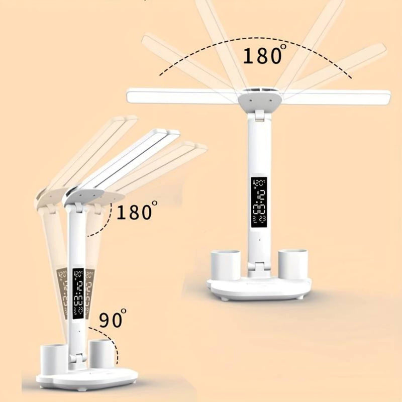 Luminária De Mesa LED Com Relógio e Porta Canetas